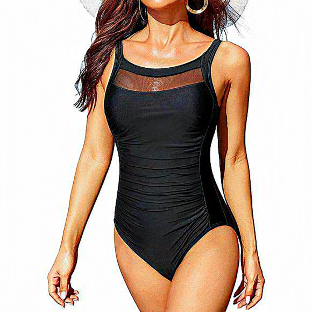 Women One Piece Mesh‎ Vintage Tummy Control Swimwear